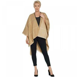 BROOKE SHIELDS Timeless Ruana With Faux Leather Trim. A343255 One Size Missy